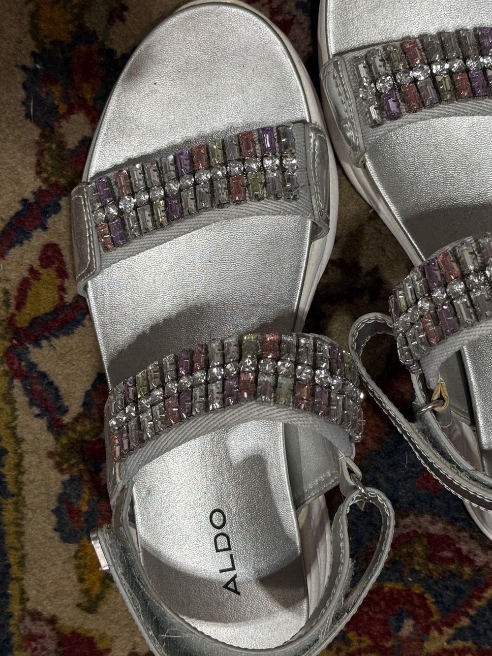 ALDO Silver Sandals with Multicolor Gem Straps